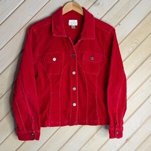 Christopher & Banks Stretch Vibrant Red Corduroy Jacket with Rhinestone Buttons